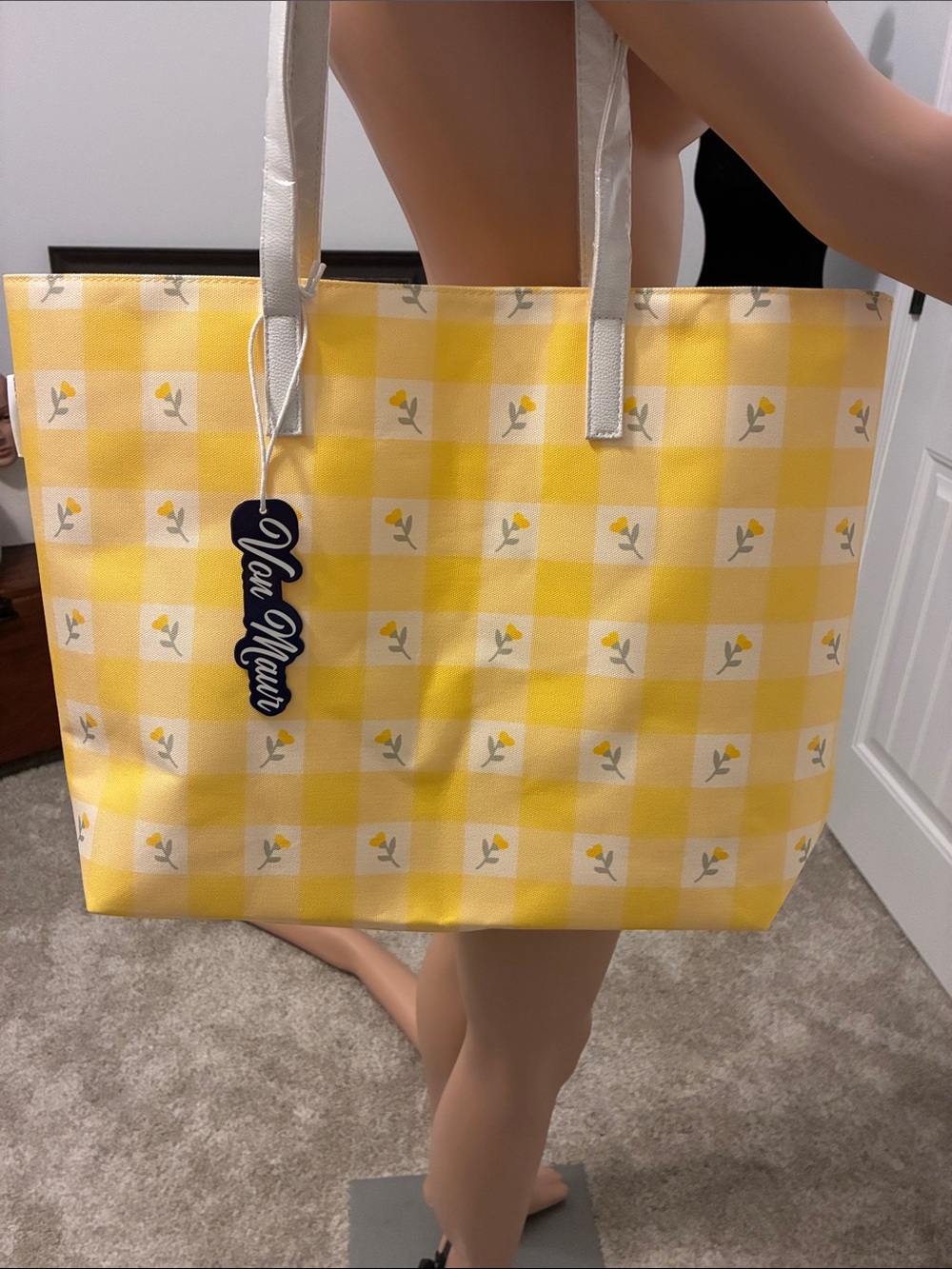 Yellow Gingham Floral Tote Bag - Unbranded made for Von Maur